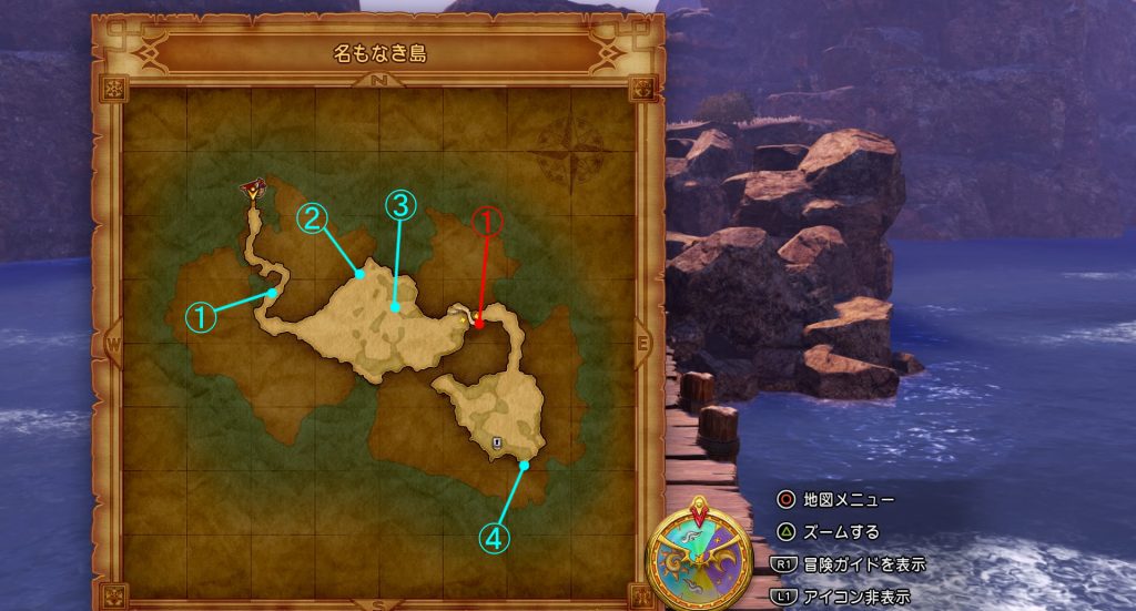 ドラゴンクエスト11の『名もなき島』のフィールドマップです。