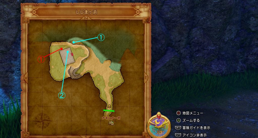 ドラゴンクエスト11の『しじまヶ浜』のフィールドマップです。